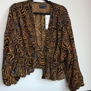 Urban Outfitters Brown and Black Animal-Print Ruffle Hem Blouse NWT